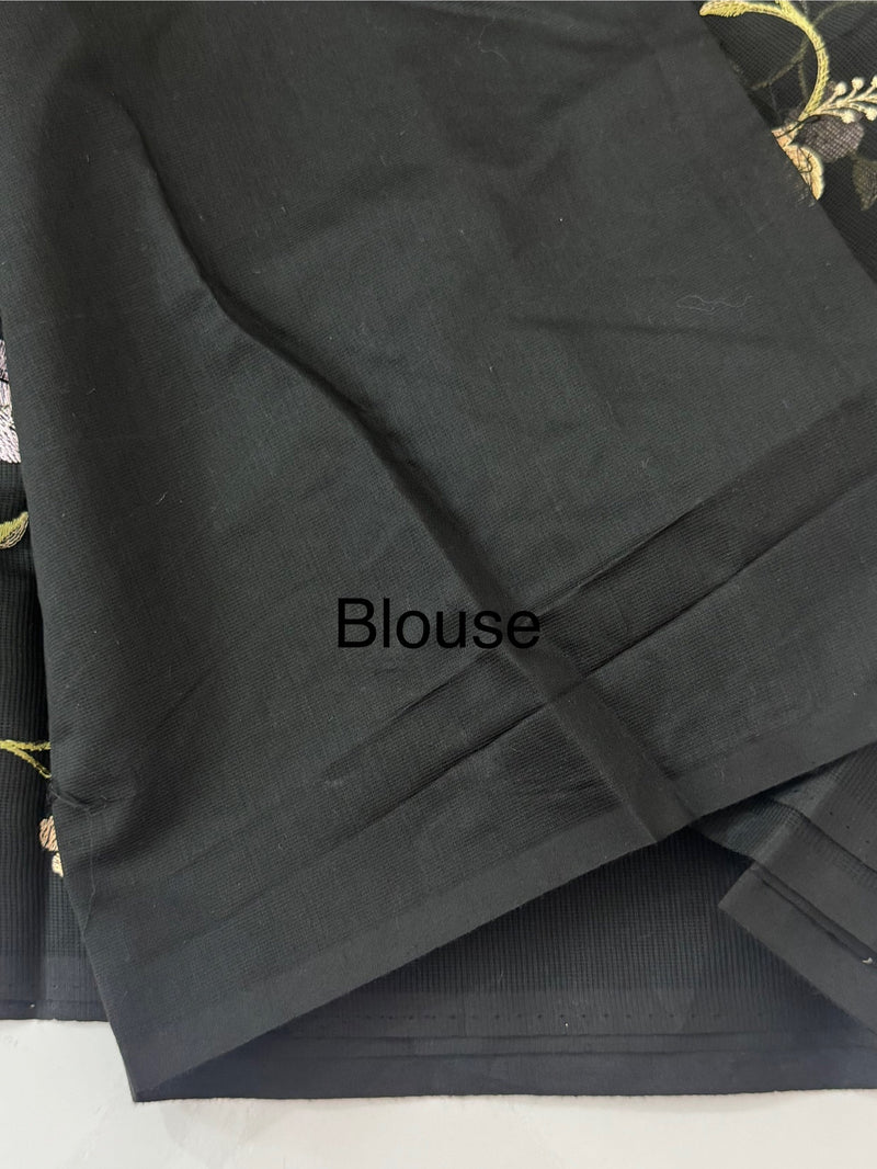 Kota Supernet embriodery saree SHSNYNM Black