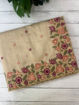 Cutwork Blended tussar saree MTS609 - Beige