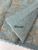 Premium Organza saree with tissue appliqué work - MMG311- PowderBlue