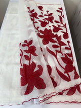 NetKota Applique work saree  MSH143- Red and white