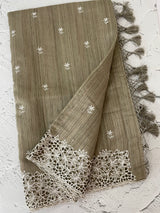 Soft crepe tussar silk saree with embroidery and cutwork MSH199