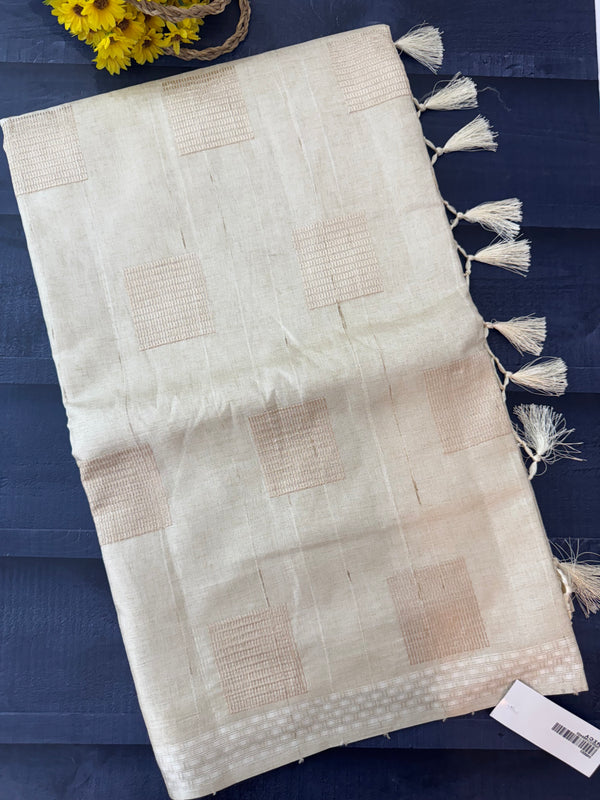Blended tussar saree with embriodery - MS8665 Cream