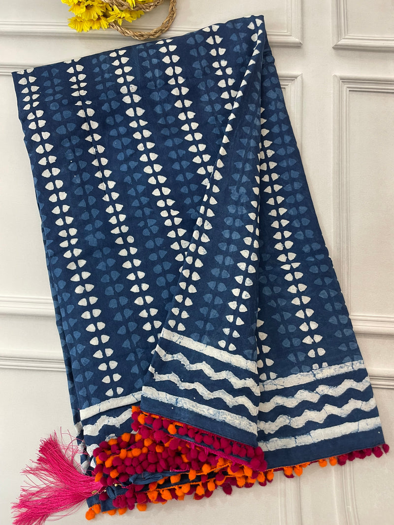 Pure mul cotton hand block printed saree SKSRMY