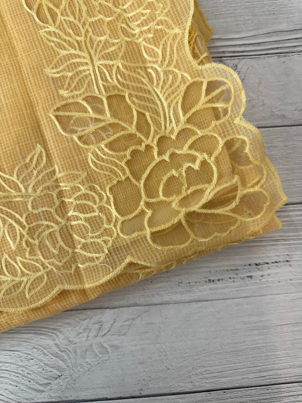Soft kota silk saree with applique work MS85432 Yellow