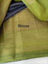 Semi silk saree with checks zari weaving MS81543- DarkBlue to Green