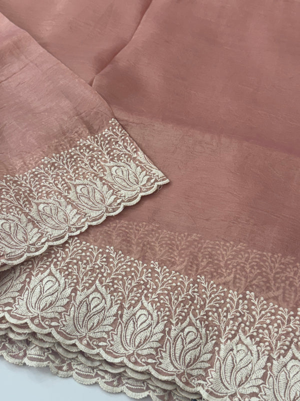 Crush Organza embroidery saree MS9739 Peach