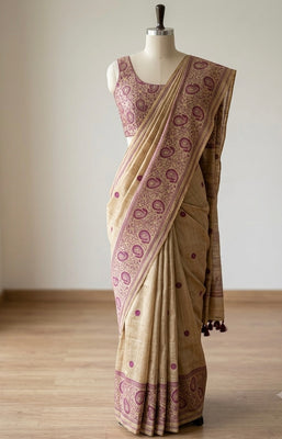 Matka Blended Tussar silk saree with kanta inspired thread work-  MS4800(2)