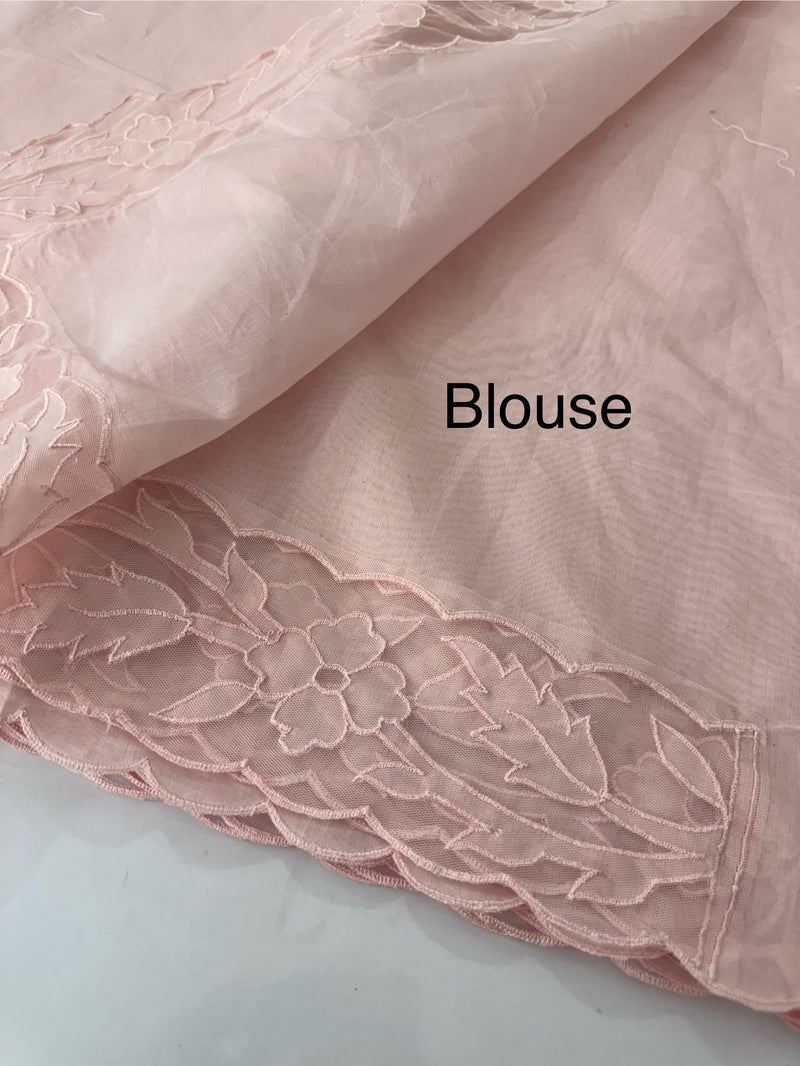 Mul chanderi saree with applique borders MSH111 Pastel PeachPink