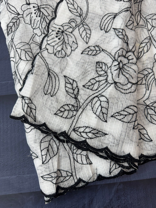 Soft kota checks saree with embroidery - SVWISS white & black