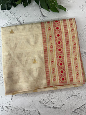 Semi chanderi tussar saree with brocade pallu and blouse MKT891 (2)  - Red