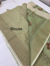 Linen saree with French knots and kanta embriodery MS94311