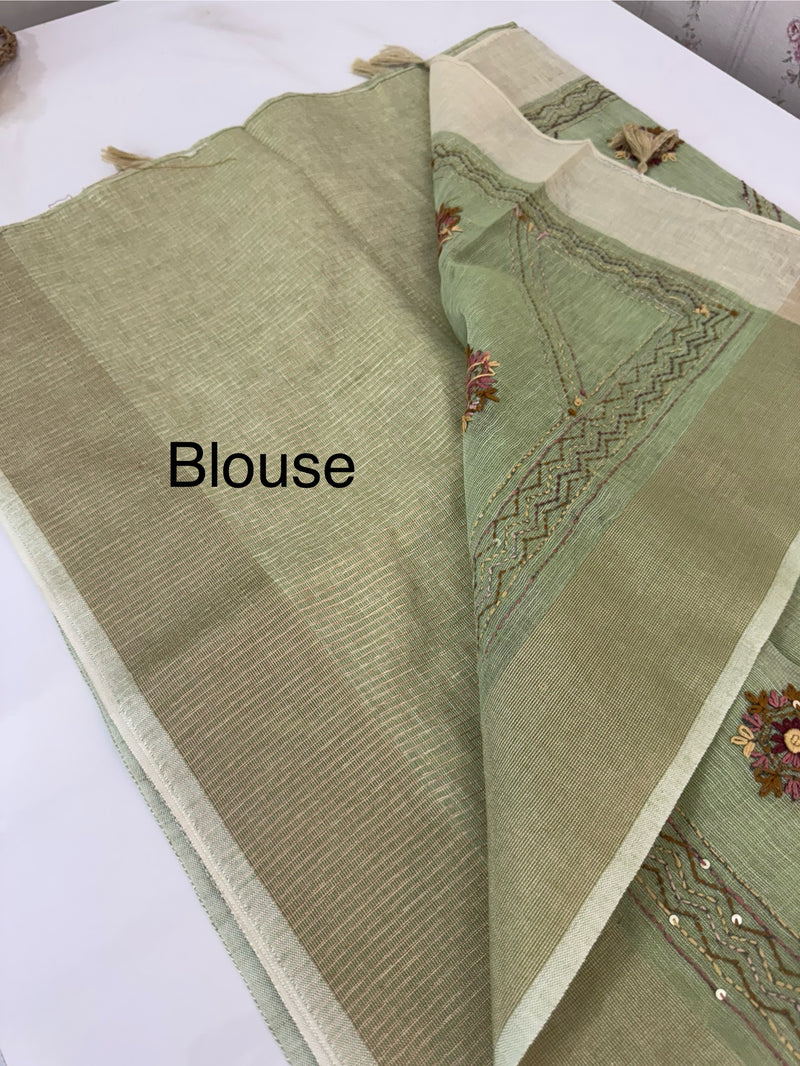Linen saree with French knots and kanta embriodery MS94311