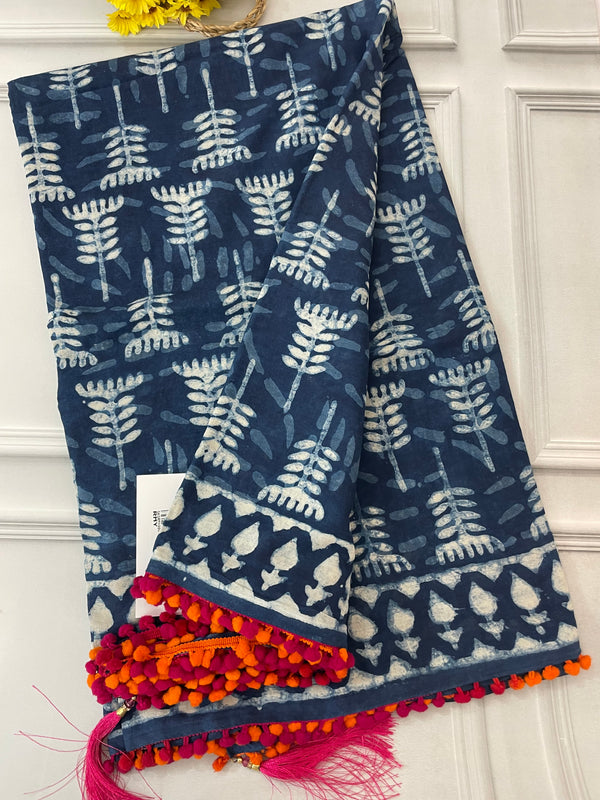 Pure mul cotton hand block printed saree SKSRMY