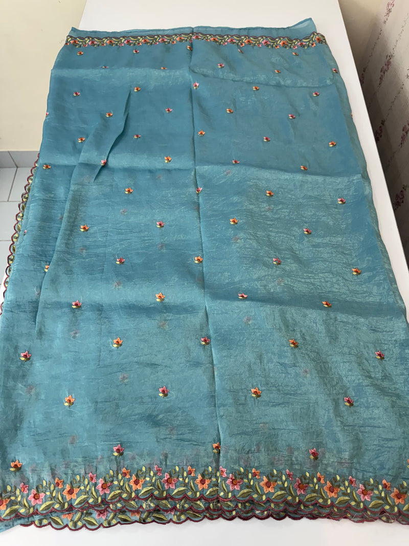 Crush Organza embroidery saree MS14567 DeepBlue