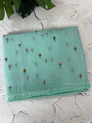 Kota checks saree with embroidery MS7679 (1)GreenishBlue