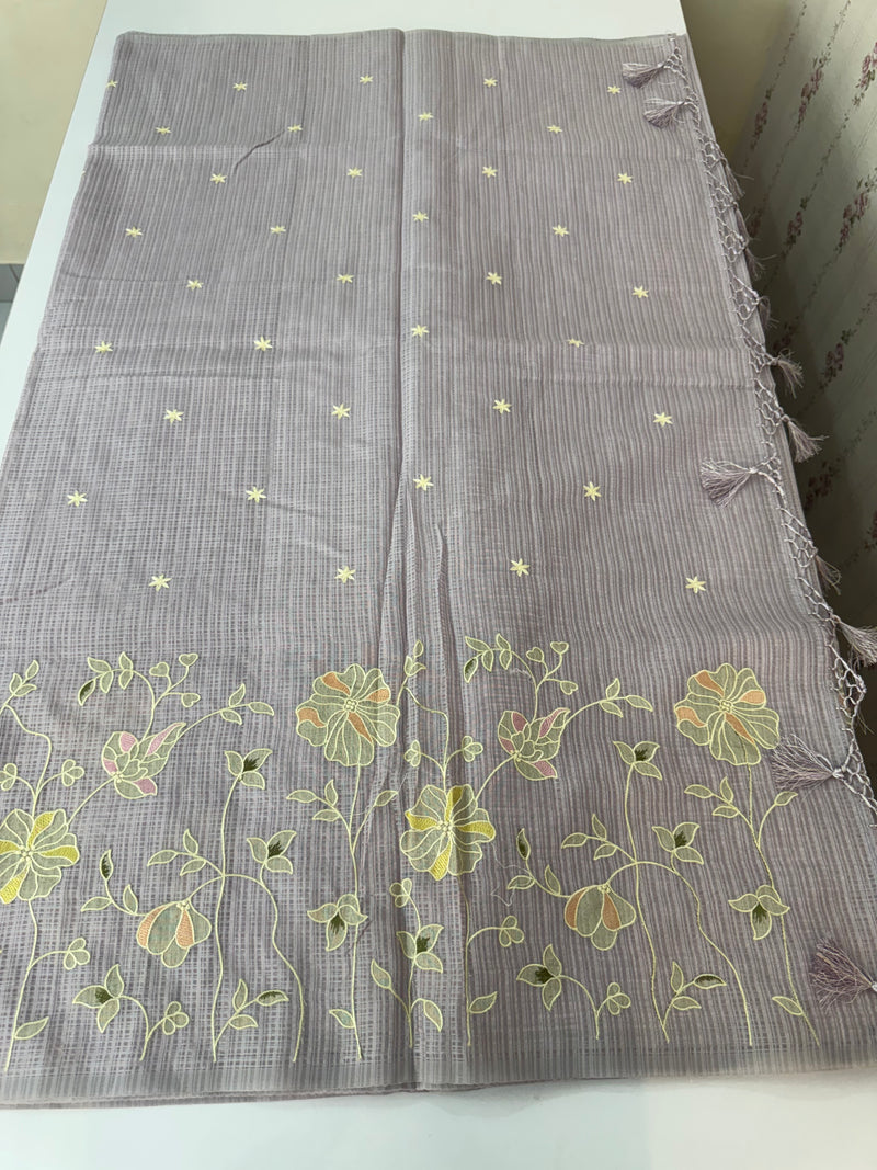Applique and embroidery work 
 Kota Silk saree MSH118- DuskyLavender
