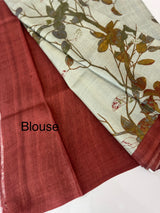 Pure printed tussar silk saree with blouse- MTSB7