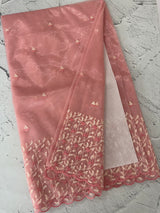 Glassy tissue organza saree with embroidery FKSF133- PeachPink