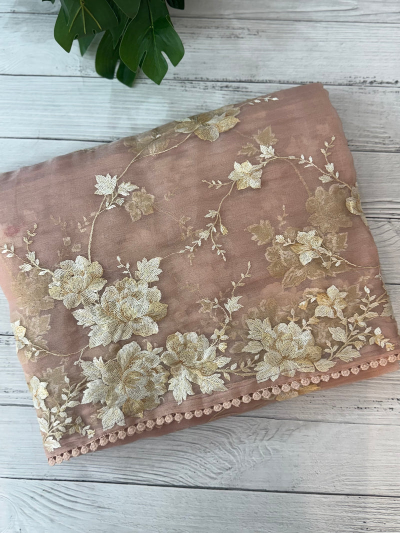 Tissue Organza saree with thread work  MS14931 PastelPeach