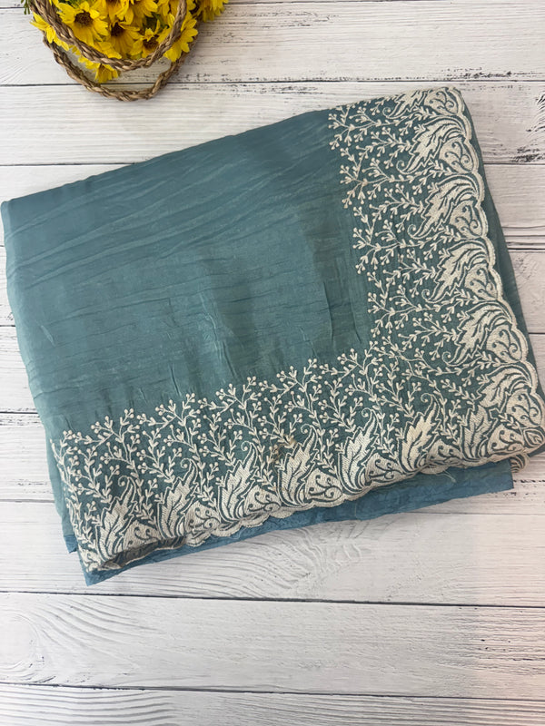 Crush Organza embroidery saree MS9739- DuskyBlue