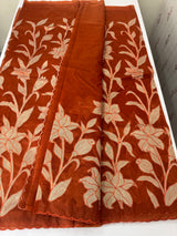 Semi organza saree with appliqué work - MSH906 RustOrange