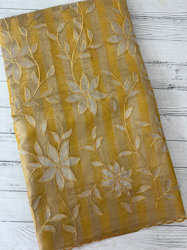 Tissue Silk applique work saree MSH133 Design 2- Mustard