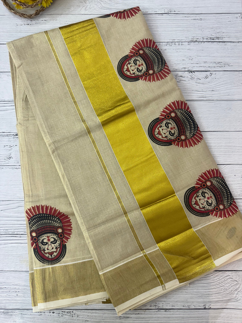 Kerala tissue saree - Theyyam Prints