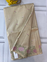 Crepe semi tussar silk saree with cross stitch embroidery - SEFNCCM