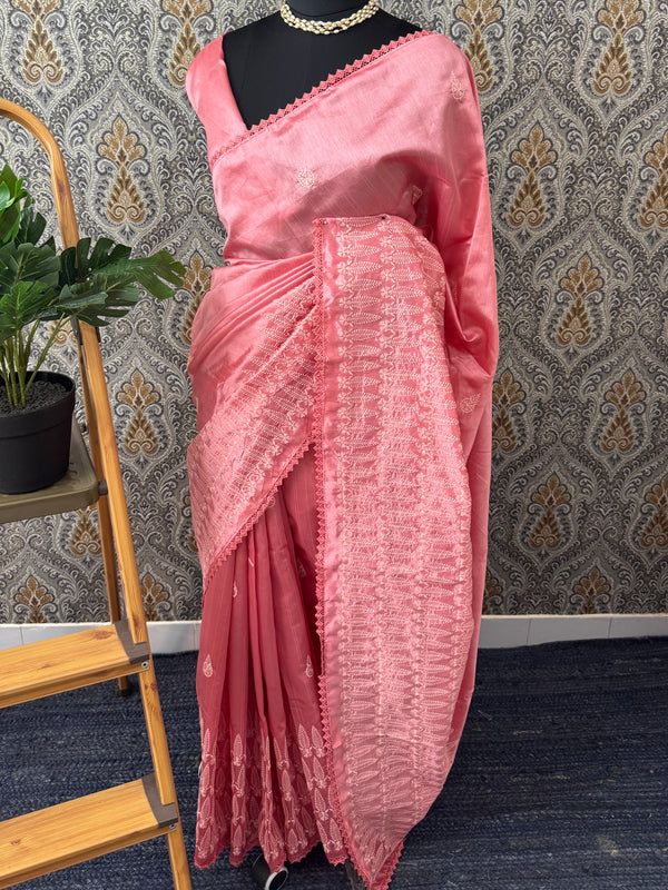 Art silk saree with embroidery SVTS26 Peach