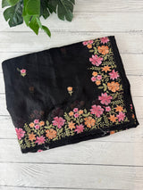 Soft kota checks saree with embroidery  - MS7843 Black
