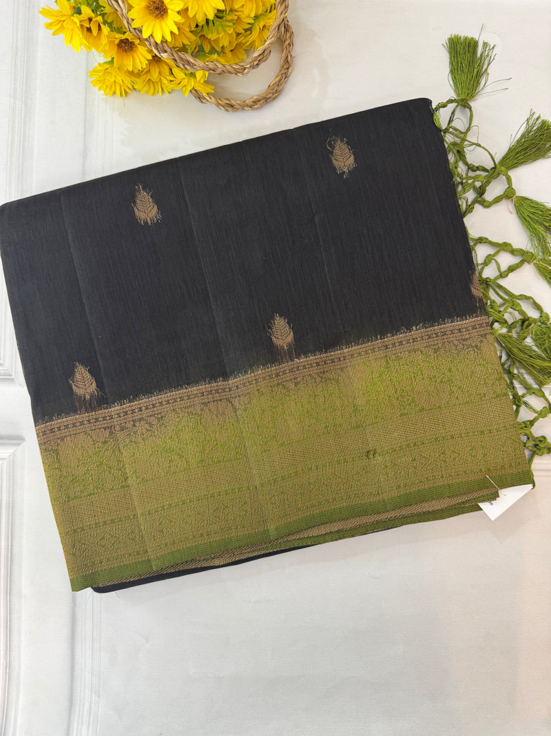 Jute tussar silk sarees with contrast pallu & brocade blouse MS1688