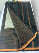 Mangalagiri Silk Cotton Saree with zari checks MS90321 - Dark Green(mix of black)