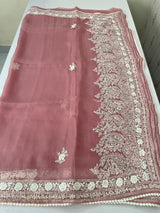 Chikankari Georgette - Organza saree with  MS15768 PeachPink