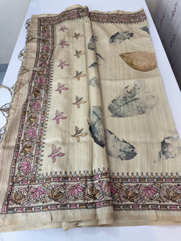 Blended Tussar embroidery and digital printed saree MSTS545