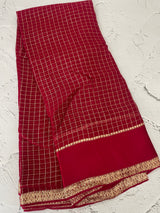 Crepe chiffon georgette saree with checks MS40097 BERRY PINK