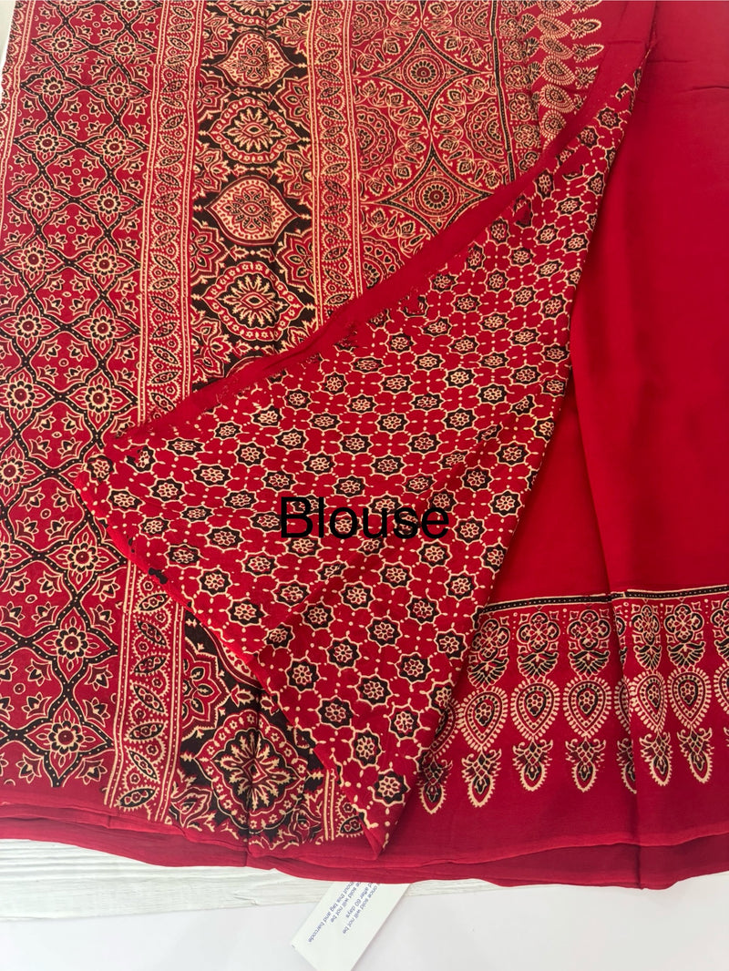 Pure Ajrakh Georgette saree MGS76 _ Red
