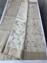 Blended tussar saree with embriodery - MS8665 PearlCream