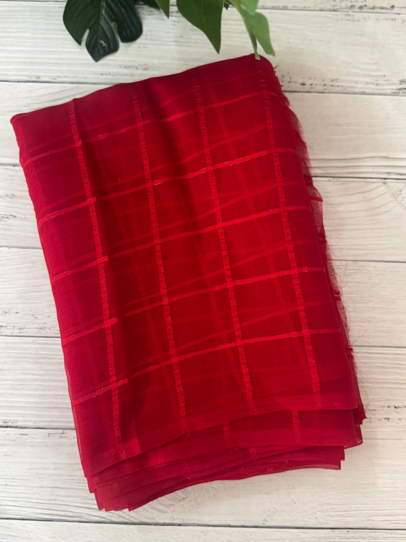 Chiffon saree in check pattern SPFWS18 Red