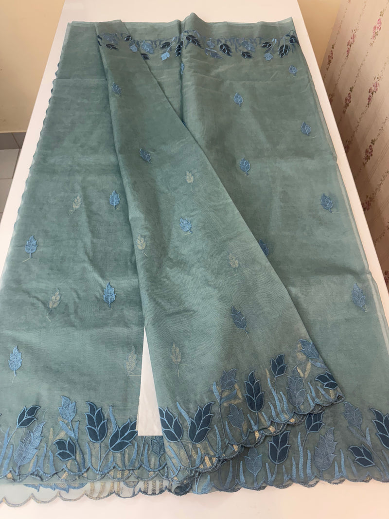 Viscose Organza saree with applique work-MSH103 MidnightBlue