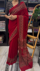 Pure Ajrakh Georgette saree MGS76 _ Red