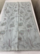 Soft Moonga checks saree with prints and embroidery MSH154 - BluishGrey