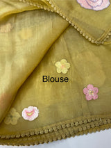 Tissue organza saree with thread pollen work MS15242