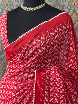 Hakoba kota embroidery saree  MSK887 Red & White
