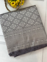 Banarasi semi katan saree in silver zari SHKNRIM- Ash