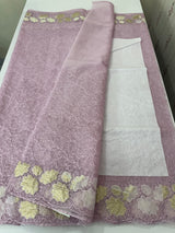 Soft Organza saree with thread work and tissue applique borders - MCW605 Lavender