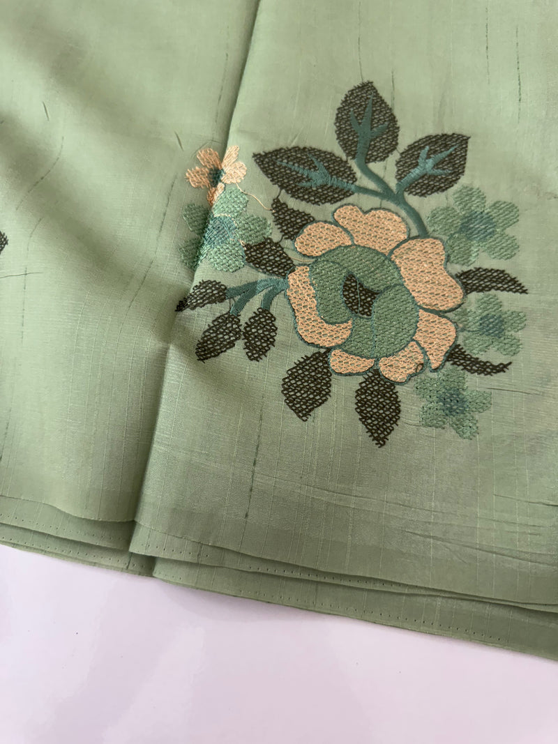 Blended matka tussar silk saree with embroidery - MS90654 DuskyGreen