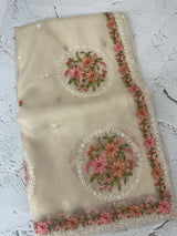Tissue mix crush Organza saree with embroidery work MS6788- Offwhite