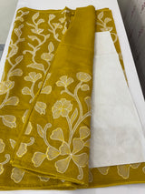 Blended Malai chanderi saree with applique work saree  MSM5676- DarkYellow(2)