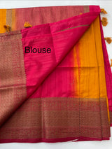 Soft silk sarees with contrast pallu & blouse MJL890 Yellow to Pink