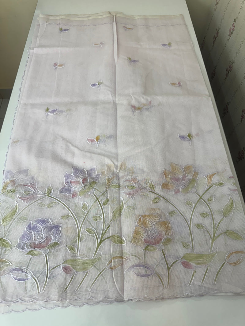 Supernet saree with embroidery and handpainting MSH104- Pastel Lavender